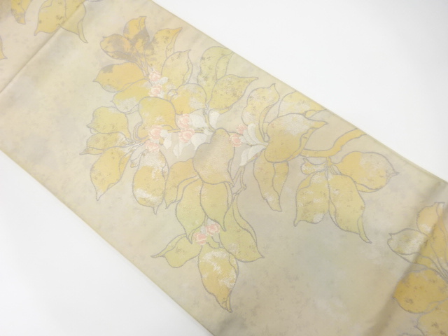 JAPANESE KIMONO / ANTIQUE FUKURO OBI / SILK / WOVEN FLORAL PLANTS